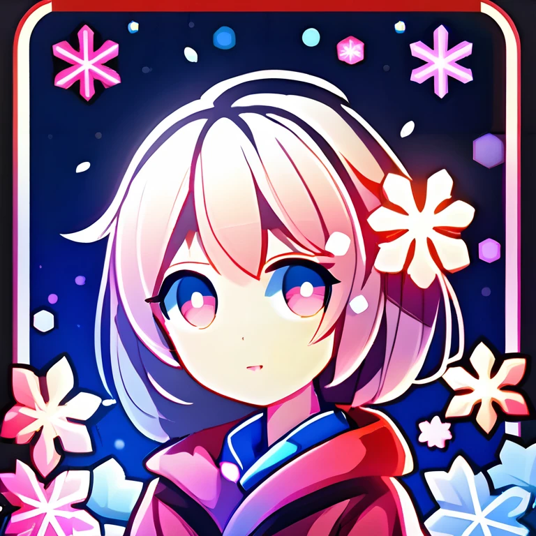 a cute girl, anime style, glowing, bloom, colorful, neo icon, chibi avatar, snow flakes