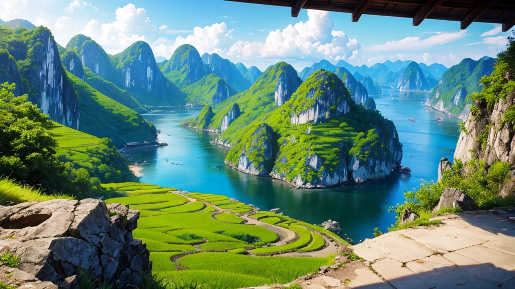 Beautiful scenery of Vietnam's countryside seen from above, Photorealistic photos, High definition