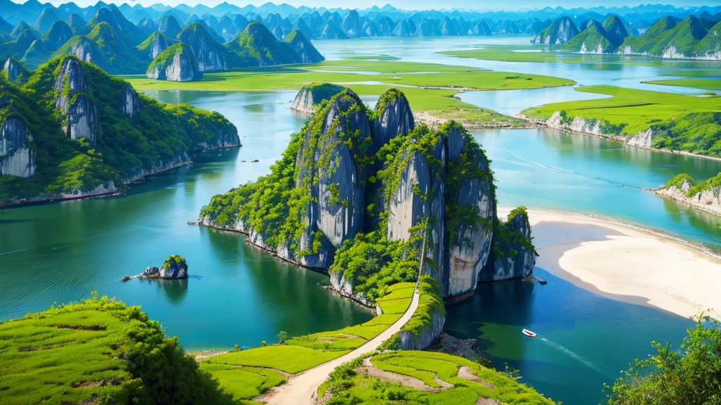 Beautiful scenery of Vietnam&#39;s countryside seen from above, Photorealistic photos, High definition