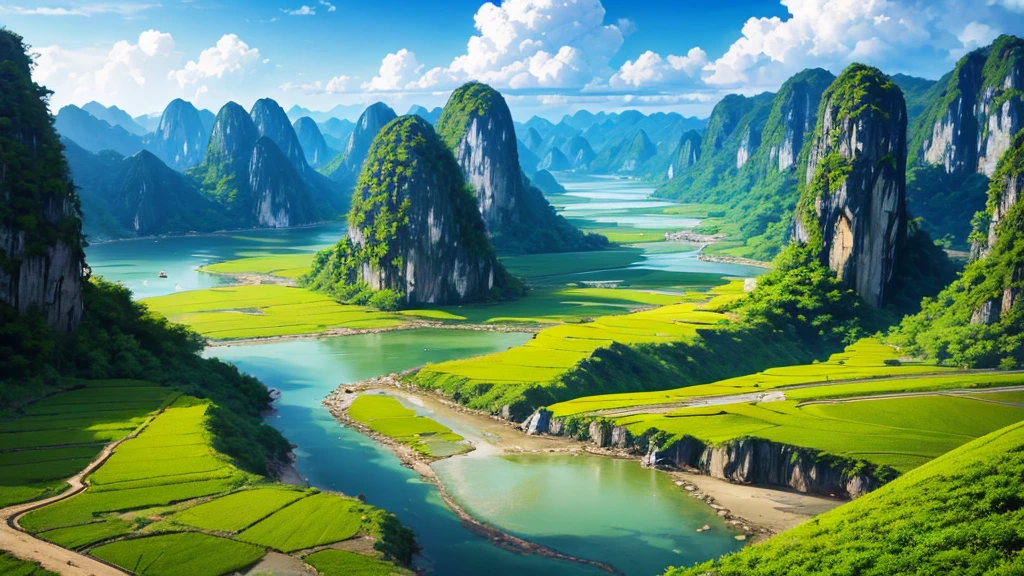 Beautiful scenery of Vietnam's countryside seen from above, Photorealistic photos, High definition