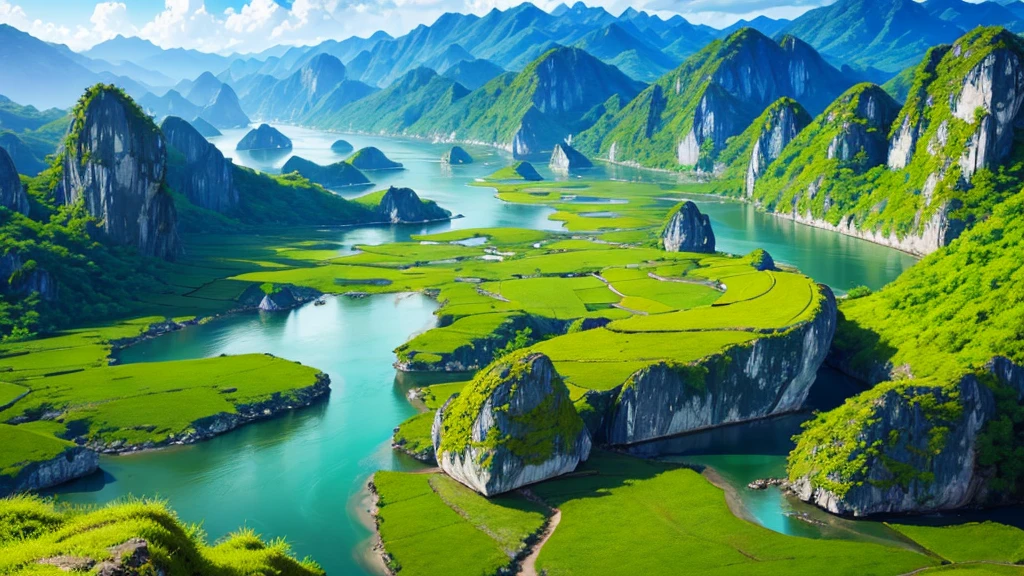 Beautiful scenery of Vietnam&#39;s countryside seen from above, Photorealistic photos, High definition