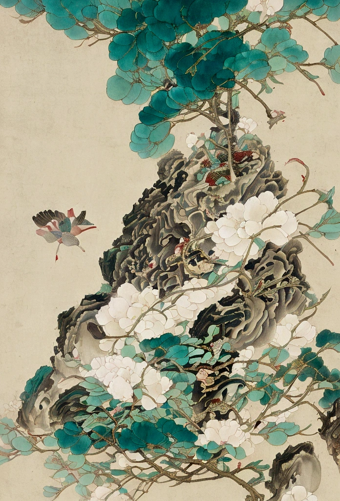 Song Dynasty Mural , Heian Period, Zen, Cyan Light Beige style, Chinese eaves, Wild goose, Historical painting, ultra-fine Details, Meticulous Style, New Chinese Style, landscape painting, Symmetrical composition
