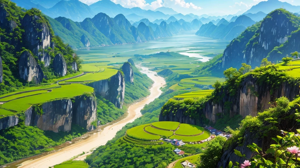 Beautiful scenery of Vietnam's countryside seen from above, Photorealistic photos, High definition