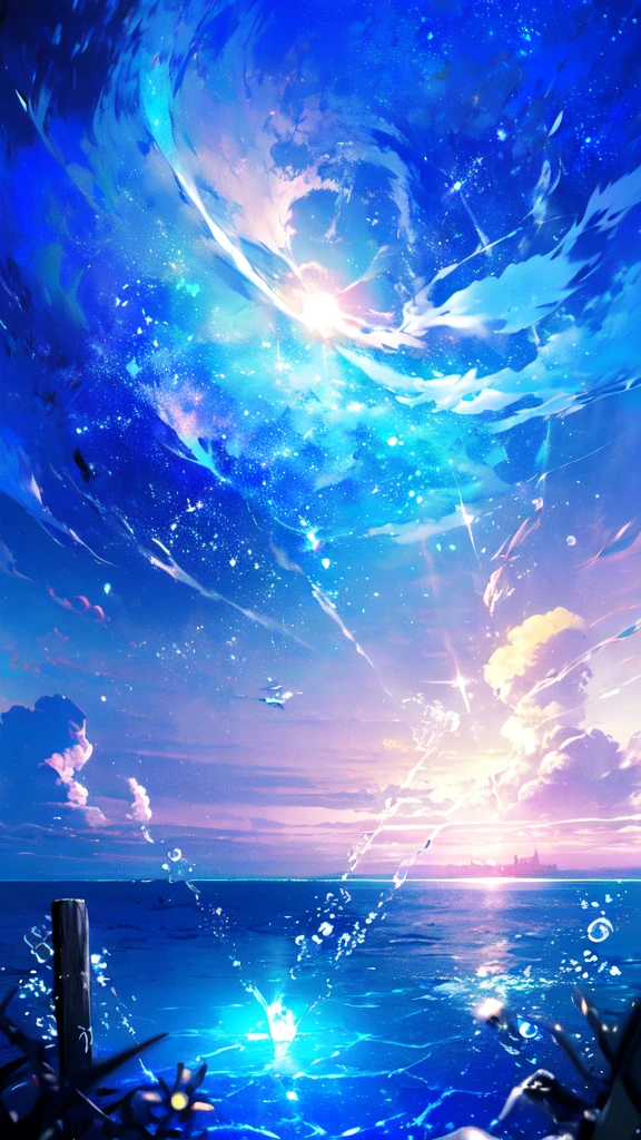 -scenery, 1girl, sky, Star (sky), Highest Resolution、船
, night, solo,Fine starry sky、 city lights, Starry sky, Fine bubbles、night sky, bubble, moon, watercraft, outdoors, short hair, ocean, cloud,coloured glaze,