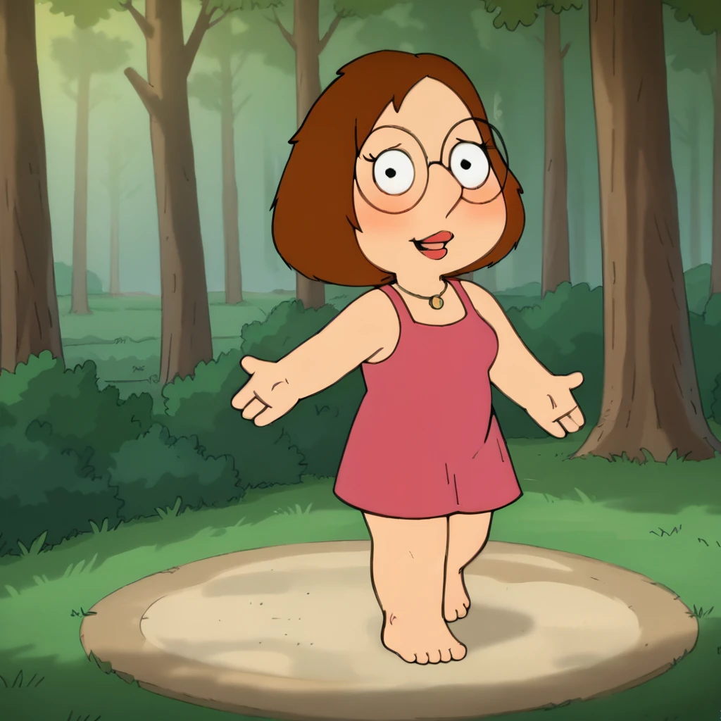 meg, (((1girl, solo, alone, short brown hair, glasses))), shortstack, flat color, looking at viewer, smile, parted lips,
wings, pink dress, blush, forest, barefoot,
sexy pose, dynamic pose, dynamic angle, cowboy shot,
outdoor,