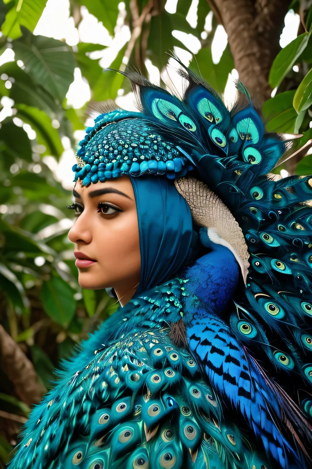 Hansika Motwani is a peafowl, she is real peafowl Bird. Mutant peafowl. peafowl transformation. peafowl body with  female head. She is a bird. Real peafowl bird. Head with bird body. Create  bird. High Definition, high quality picture.