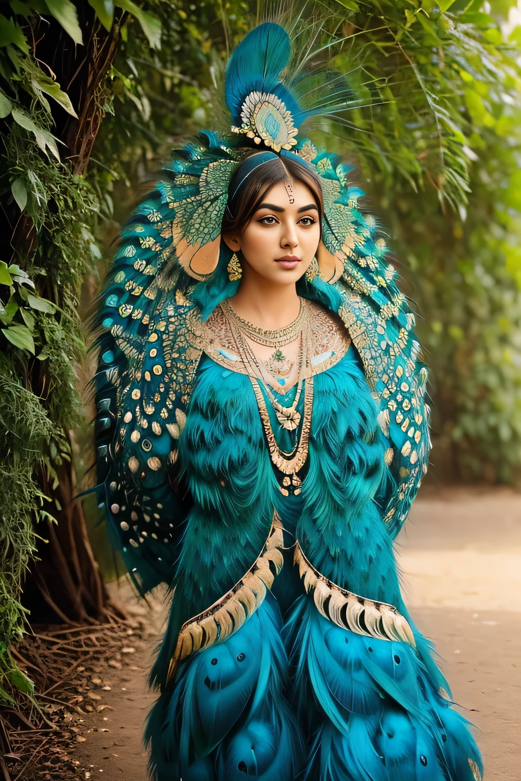 Hansika Motwani is a peafowl, she is real peafowl Bird. Mutant peafowl. peafowl transformation. peafowl body with  female head. She is a bird. Real bird. Head with bird body. Create this beautiful creature or bird.