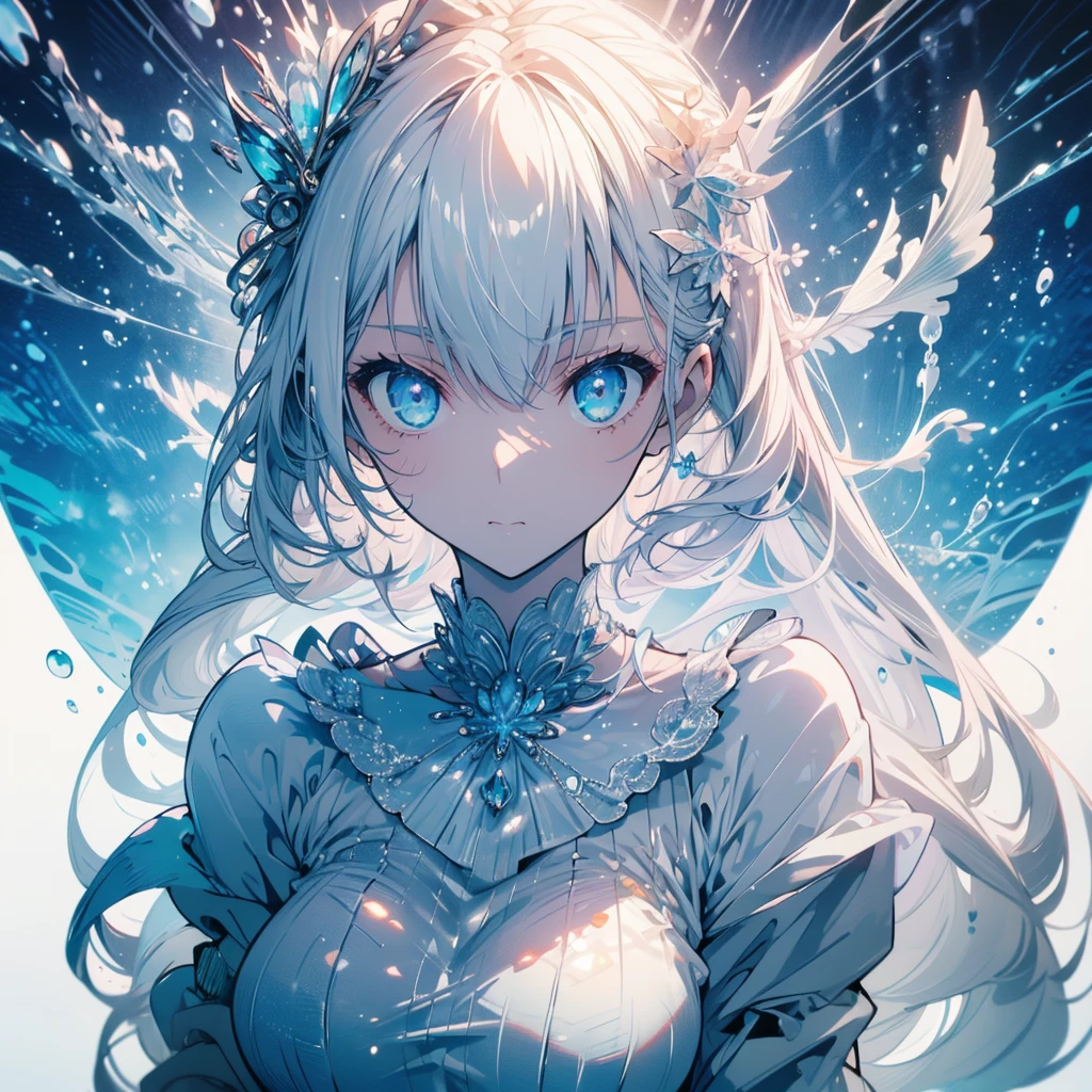 ((masterpiece, best quality)), Delicate face,silver white, seabed,Mermaid,Scales,whole body,Standing picture,Large Breasts,Gradient double ponytail,Perfect body proportions,beautiful eyes,Extremely beautiful,transparent,Pure white background,Water Ripples,Sex bikini,Lace