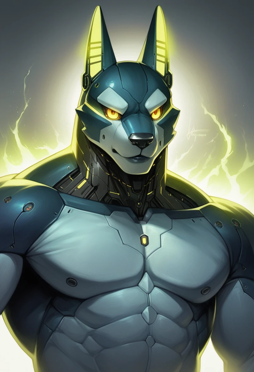 a muscular male anthro kemono hero robot, extremely detailed face and body, beautiful piercing eyes, detailed nose and lips, highly detailed, photorealistic, ultra-realistic 3d render, cinematic lighting, dramatic lighting, detailed mechanical features, glowing energy effects, dynamic pose, futuristic sci-fi setting, industrial background, vibrant colors, intricate details