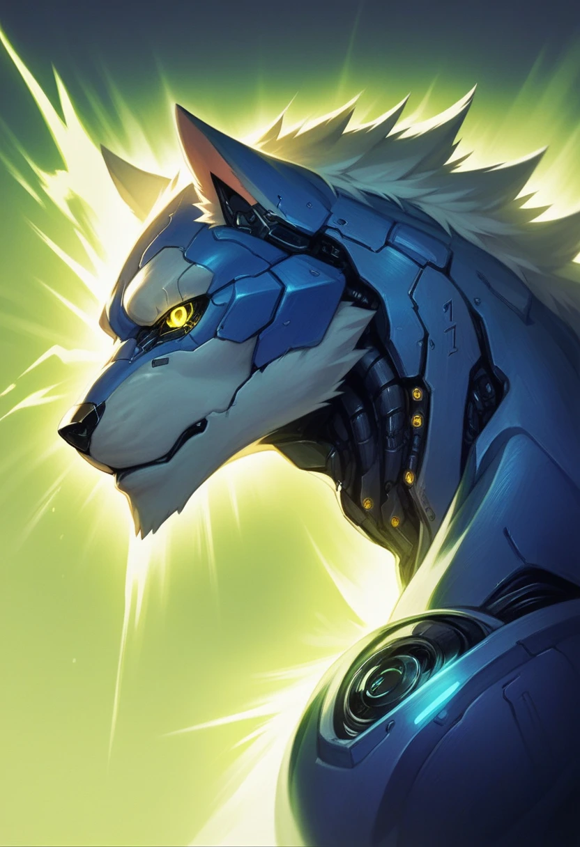 a muscular male anthro kemono hero robot, extremely detailed face and body, beautiful piercing eyes, detailed nose and lips, highly detailed, photorealistic, ultra-realistic 3d render, cinematic lighting, dramatic lighting, detailed mechanical features, glowing energy effects, dynamic pose, futuristic sci-fi setting, industrial background, vibrant colors, intricate details
