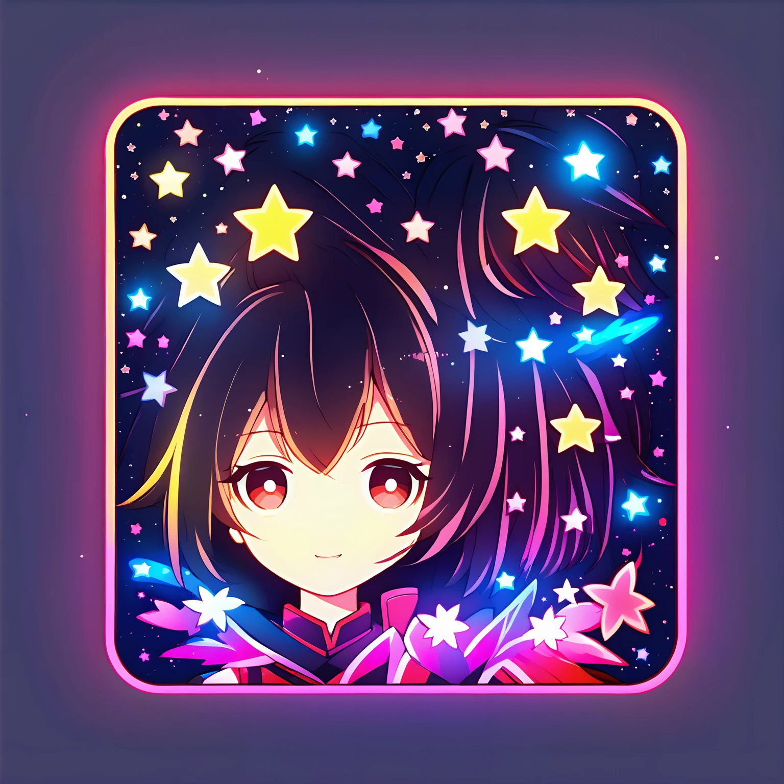 a cute girl, anime style, glowing, bloom, colorful, neo icon, chibi avatar, space, shooting stars, stars