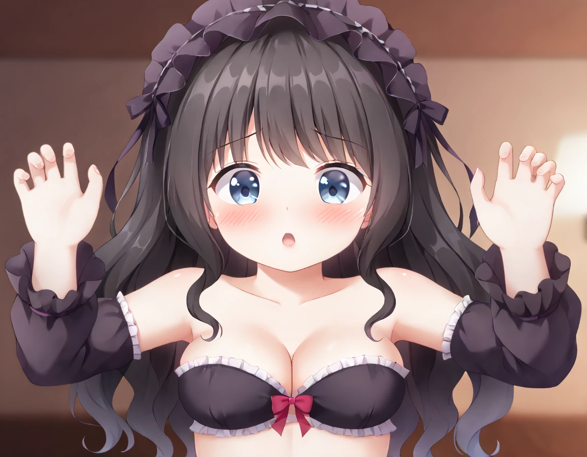 Cute beautiful girl、、Shocked and Blushing、Beautiful Lips、Beautiful Eyes、Gothic Lolitvage、Boreasts、Wavy Hair、DAction