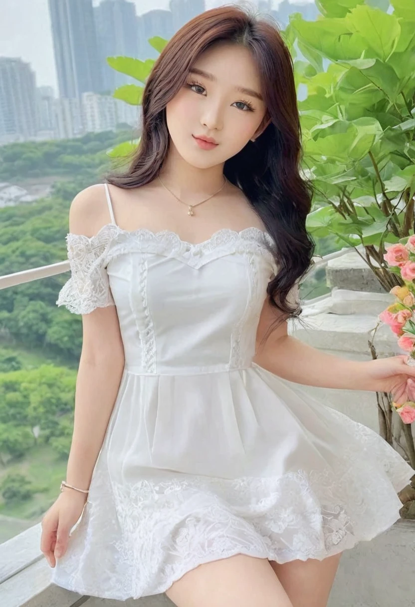 ((Best high quality:1.2)), (8k), extremely detailed, ((High detail:1.2)), (HotLexi woman), Solo, ((Go Youn-jung)), ((14 years old pretty perfect Korean Ulzzang female:1.4)), (tight and short dress),