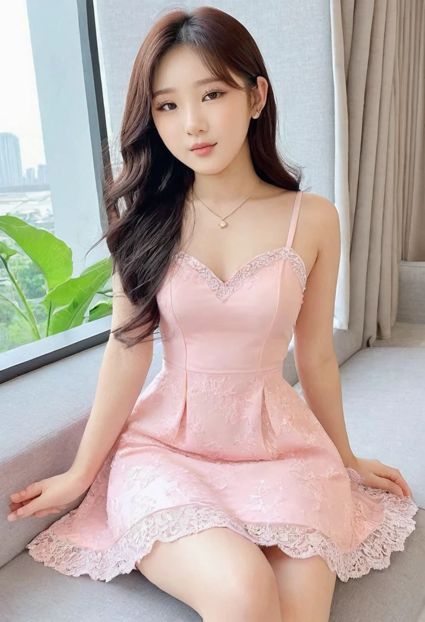 ((Best high quality:1.2)), (8k), extremely detailed, ((High detail:1.2)), (HotLexi woman), Solo, ((Go Youn-jung)), (( pretty perfect Korean Ulzzang female:1.4)), (tight and short dress),