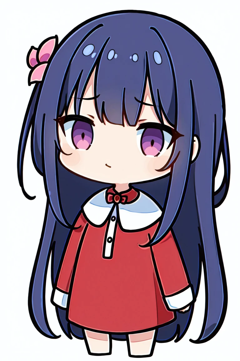 (masterpiece, best quality, highres, 8k:1.3), 1girl, solo, long hair, purple hair, Hair ornament, purple eyes, chibi,