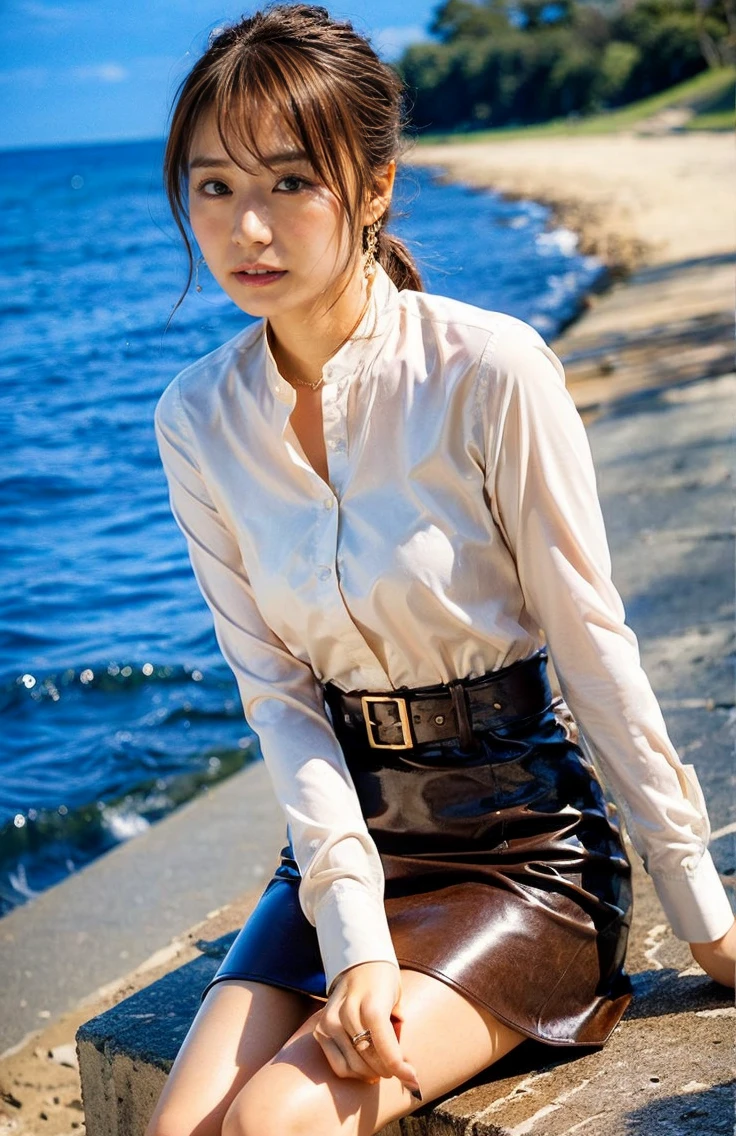 The sky turns red、Troubled face、A classy white shirt with a collar、Light brown hair、Elegant hairstyle、Blue Eyed Woman、A woman with a cute upward gaze、When the sky gets dark、The sky turns red as the sun sets、Tight clothing that shows your body lines、、Elegant summer knitwear、Elegant summer sweater、Leather Belt、Short skirt、Dress elegantly着こなす、Luxury Bagedium Shorthair:1.4))、The sun shines on her、Light brown hair、Light brown hair、The sky was dyed red、There are clouds、private's cute、彼女のAmple breastsは服の上からでも明らかです.、輝く太陽はとてもbeautiful、Dusk is approaching、Lens flare、I can see the sunset、((Sunlight reflecting off the ocean、Ocean View、The sun shines on the sea、'beautiful.、Small earrings、private'evening、Birds are also flying、、Brown Hair Color、Tying up hair、The woman is on the right:1.4))、Luxury Leather Belts、Shiny clothes、Light beige hair color、Background Blur、Braid only the front hair、Light brown hair、{{Cowgirl Shot}}、((Close-up shot from the waist up、Ample breasts:1.4))、にっこりsmile、Silk clothing、服からでも分かるAmple breasts、Braid only the front hair、Cowboy Shot、Gorgeous white collared silk shirt and brown skirt、Dress elegantly、Luxury Bags、素敵なsmile、((Ample breasts))、Full body photo、ring、Short skirt、Tuck your hair behind one ear、Silver Necklace、smile、 Elegant ponytail、Caustics、Highly detailed photos、Very beautiful and ideal short hair、Super no makeup、(8K、RAW Photos、Highest quality、masterpiece:1.2)、(Realistic、Realistic)、1 Girl、((Medium Short Hair、Looking into the camera:1.4))、Hair blowing in the wind