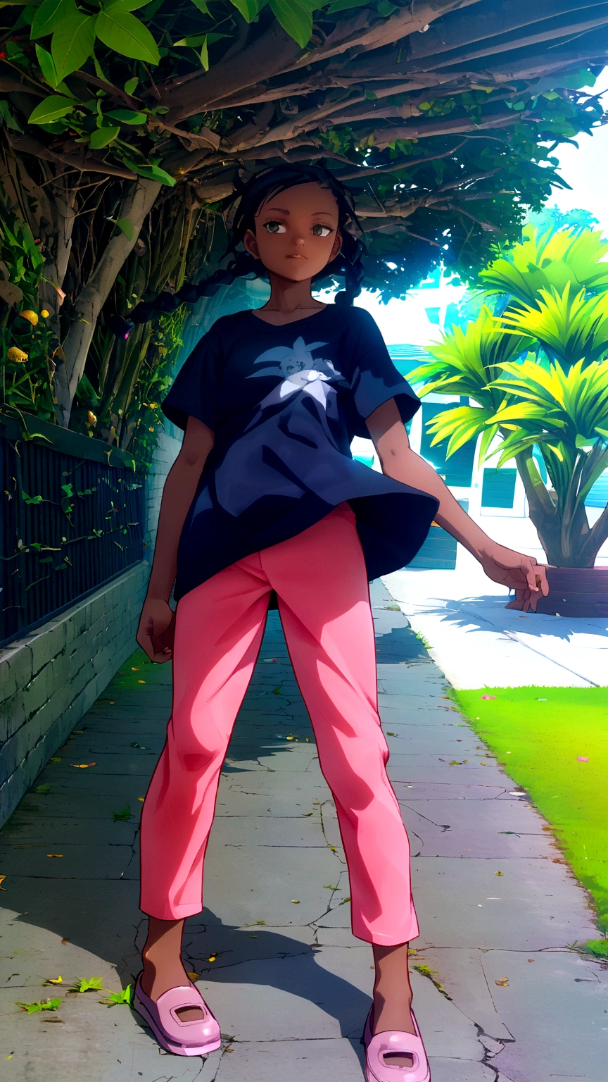A black teenage girl, with anime style braids