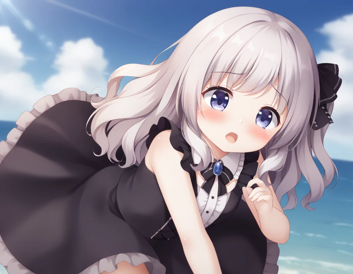 Cute beautiful girl、naked、Shocked, mouth open, blushing、Beautiful Lips、Beautiful Eyes、Short Gothic Lolita、The skirt is blown up by the wind、Wavy Hair、