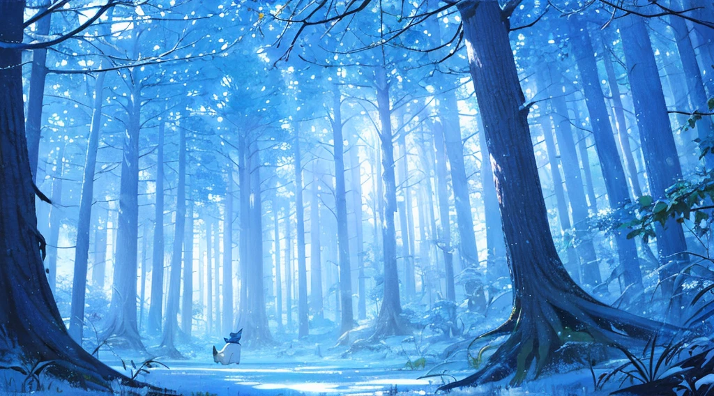 Luna the rabbit gets lost in the forest　Emotional watercolor painting　so beautiful　Ultra high quality　Fantasy　Blue image