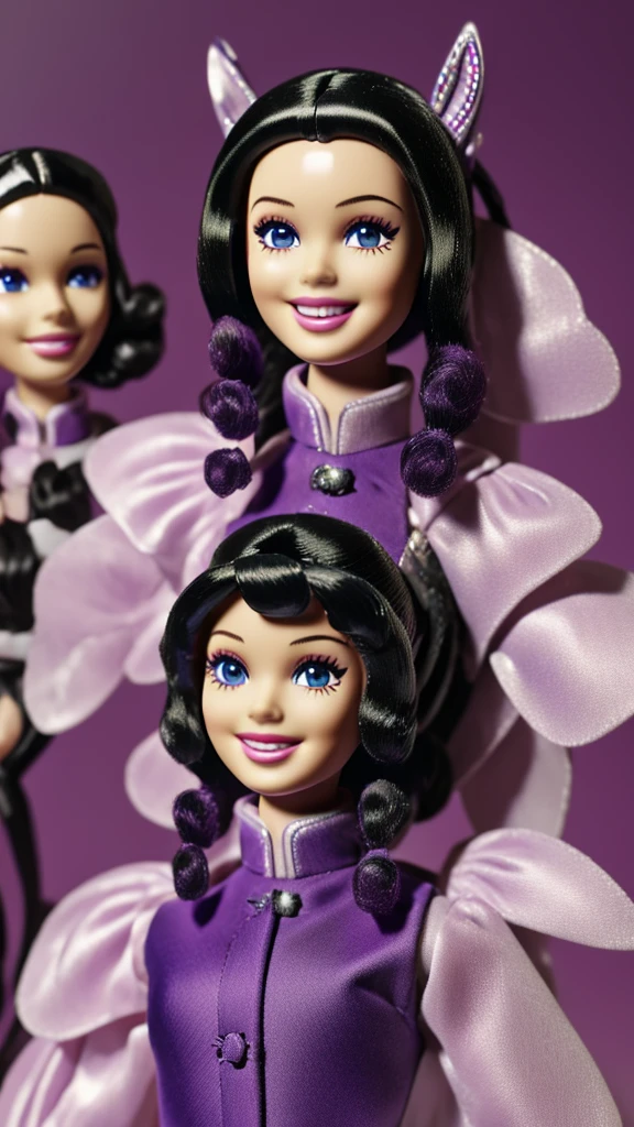 A school uniform with an open chest、black and purple hair、smile、Mole under both eyes、smile、Braid、Demon slayer、Barbie、1 person