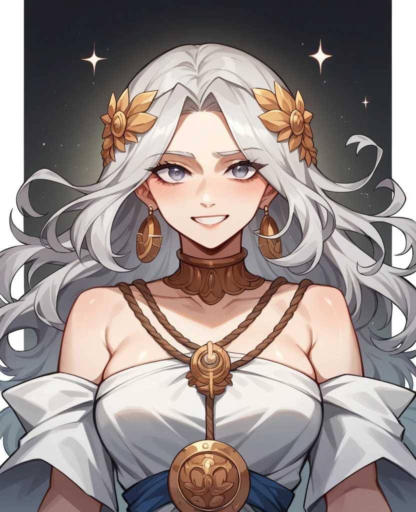 Beautiful girl, (Platinum hair), ((very long curly hair)), face perfect, innocent smirk, trunk,(cerulean eyes), (yan), (mic), (slim), ((flat-chested)), ((21 years old)), skin denture, extreme detail, charming oval face, Red lips, Pink, shining skin, detailed hair, Facial Focus, Close-up chest, gold decorative necklace, gold earrings, ((1 girl)), Embarrassed expression,