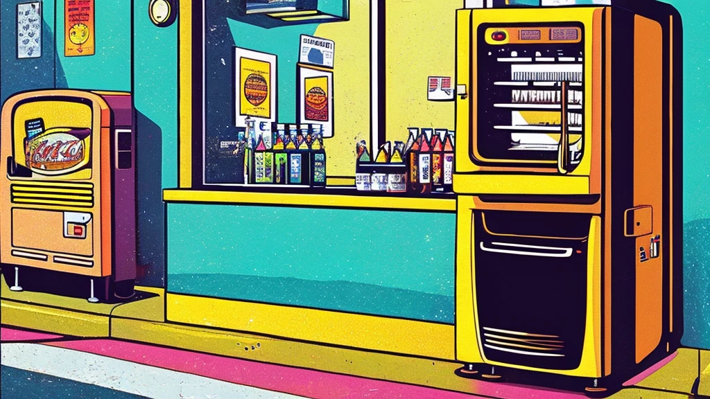 lo-fi style anime illustration, best qualityer, work of art, ultra high resolution, aesthetic lofi illustration of a street soda machine from japan