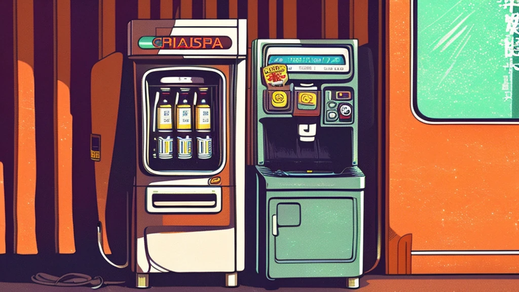 lo-fi style anime illustration, best qualityer, work of art, ultra high resolution, aesthetic lofi illustration of a street soda machine from japan