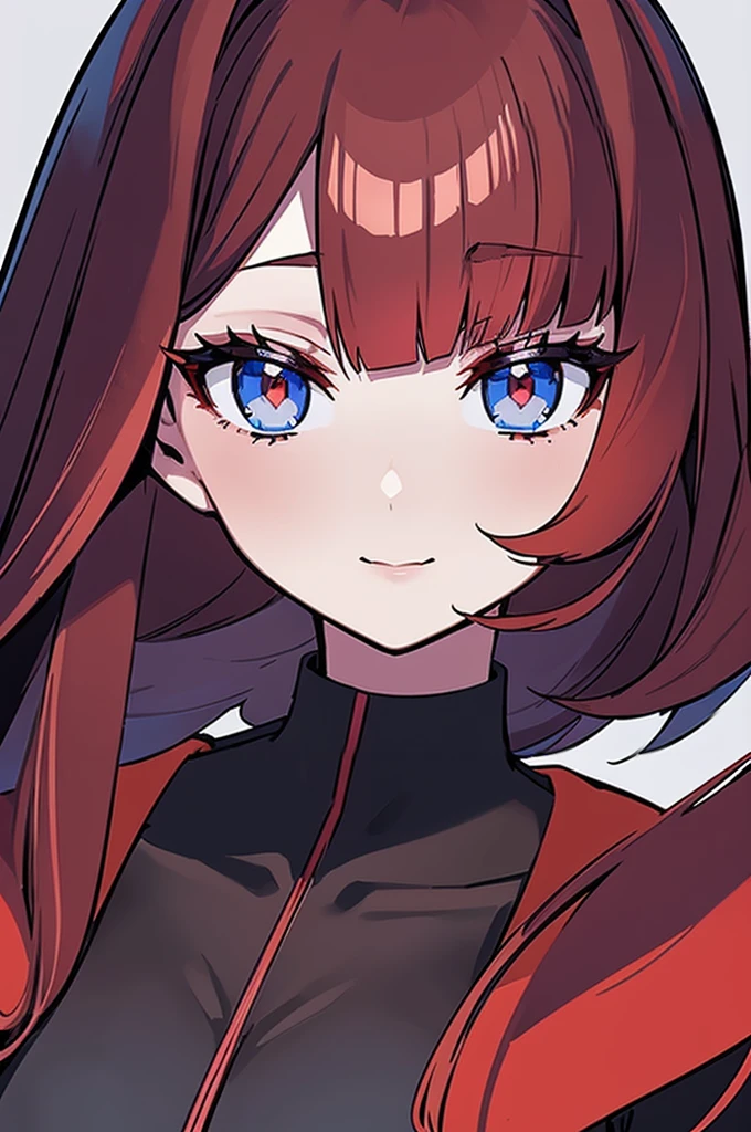 a beautiful girl with long red hair wearing a black dress, extremely detailed facial features, bob hairstyle, full body illustration, woman wearing a long black and red coat, solo character, white background, anime style, highly detailed, photorealistic, 8k, best quality, masterpiece, blue eyes