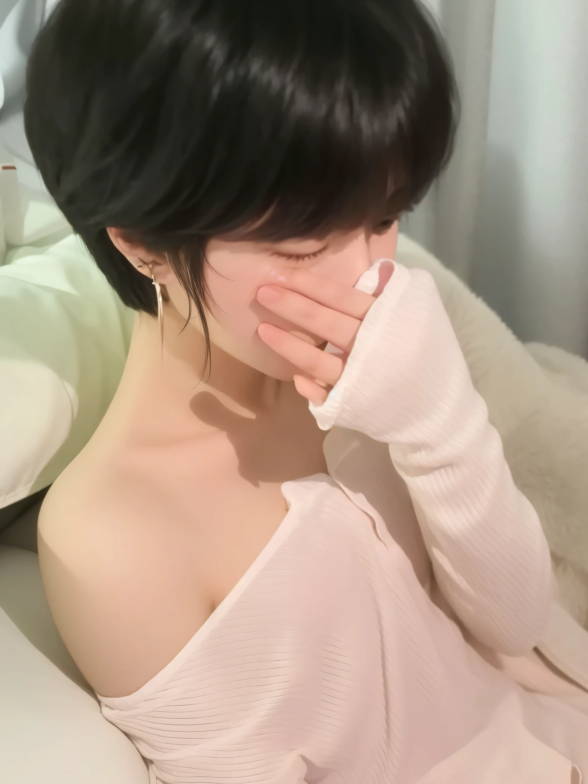 Arafed image of a man with a blue jacket and ear piercings., Kim Doyoung, cai xukun, inspired by Bian Shoumin, Jinyoung Shin, jinyoung's aesthetic spine, inspired by Kun Can, hyung tae, handsome prince, yanjun chengt, delicate androgynous prince, Prominent jaw, inspired by Zhang Han, cute androgynous prince, Jungkook