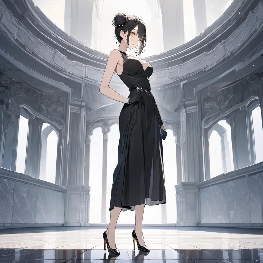 Describe a scenario, Show a woman&#39;s confidence, Elegance and subtle provocation.