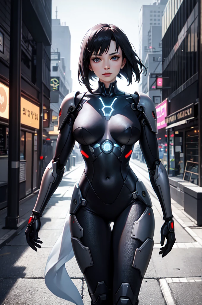 ((best quality)), ((masterpiece)), (detailed), Ghost in the Shell, tron Legacy, cyborg, elegant woman, cyborg, long dress, big breasts