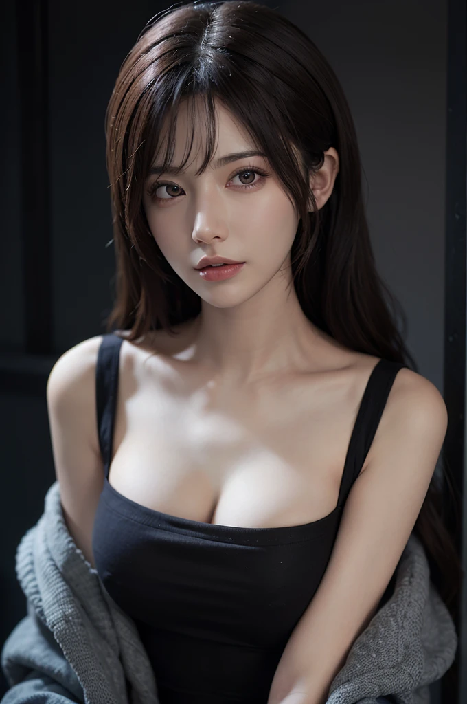 Fantasy art, photorealism, dynamic lighting, artstation, poster, volumetric lighting, very detailed faces, (official uniform: 1.4), long hair, sweater, delicate collarbone, bare shoulders, full breasts