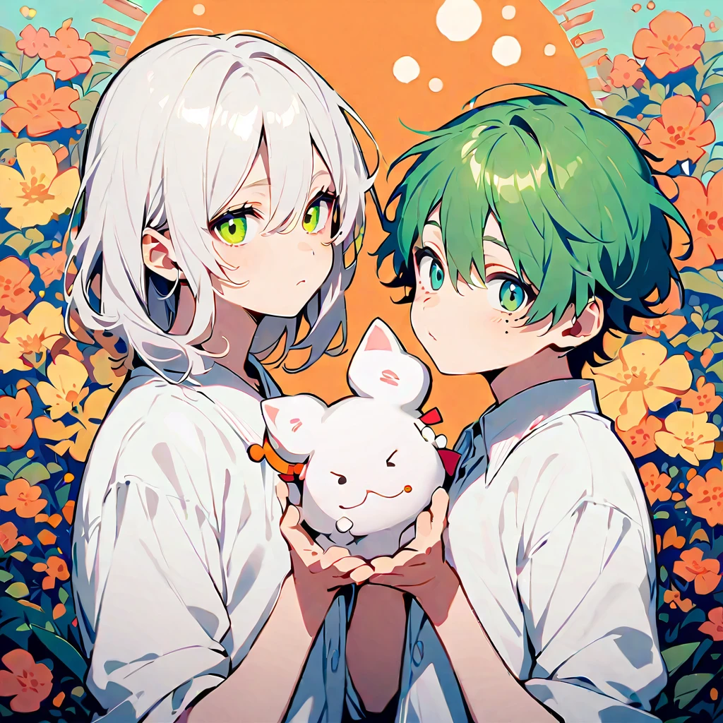 Style 3,Boys,There is a tear mole under the right eye,Green Eyes,The middle part of the hair is white,Cat's Eye,wizard,Wearing a black robe