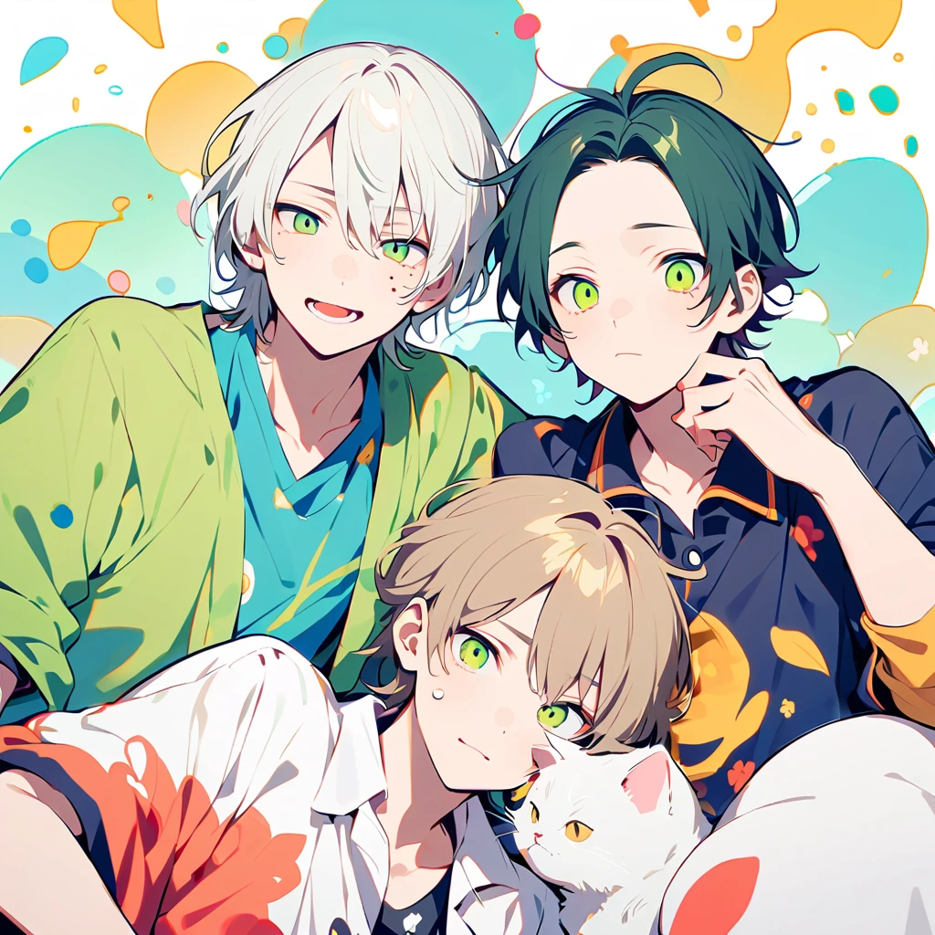 Style 3,Boys,There is a tear mole under the right eye,Green Eyes,The middle part of the hair is white,Cat's Eye,wizard,Wearing a black robe