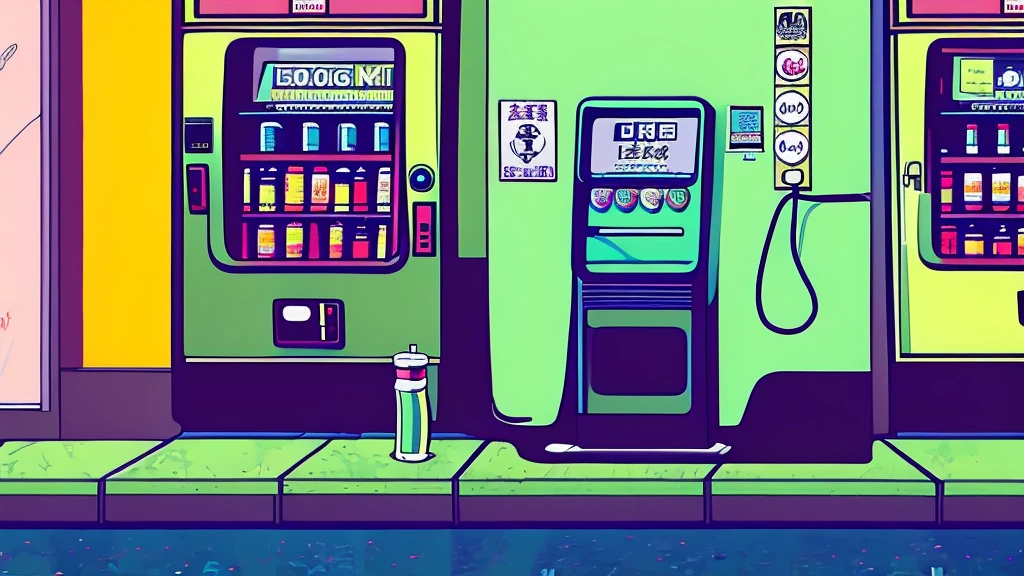 lo-fi style anime illustration, best qualityer, work of art, ultra high resolution, aesthetic lofi illustration of a street soda machine from japan