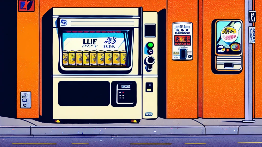 lo-fi style anime illustration, best qualityer, work of art, ultra high resolution, aesthetic lofi illustration of a street soda machine from japan