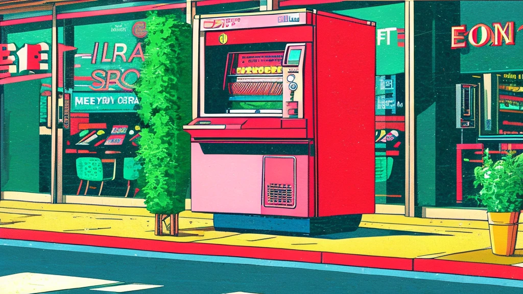 lo-fi style anime illustration, best qualityer, work of art, ultra high resolution, aesthetic lofi illustration of a street soda machine from japan