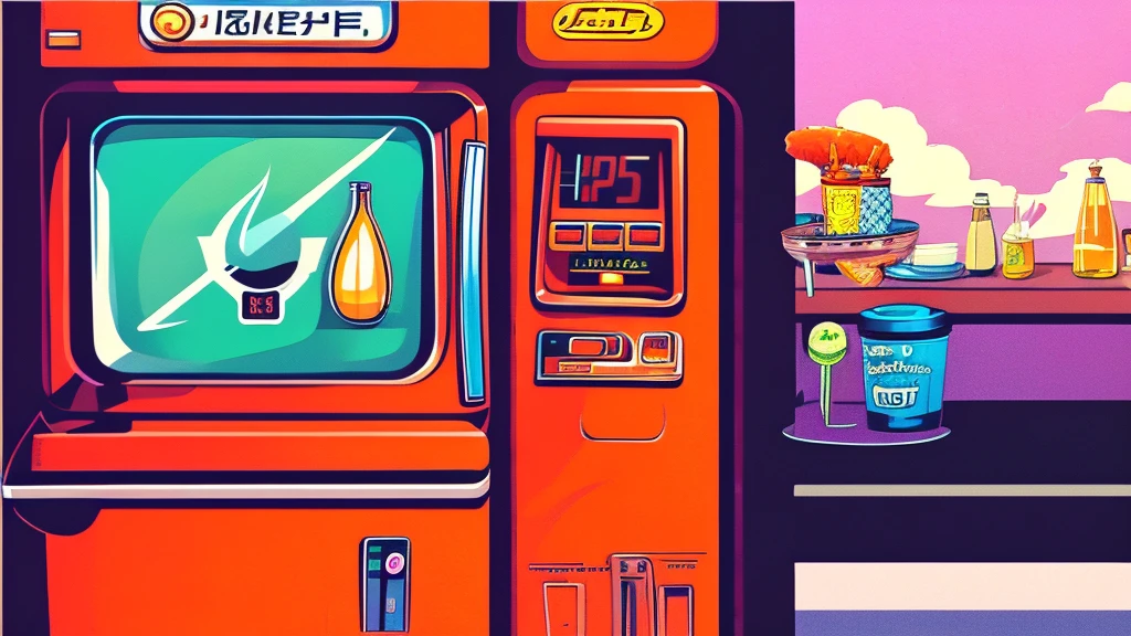 lo-fi style anime illustration, best qualityer, work of art, ultra high resolution, aesthetic lofi illustration of a street soda machine from japan