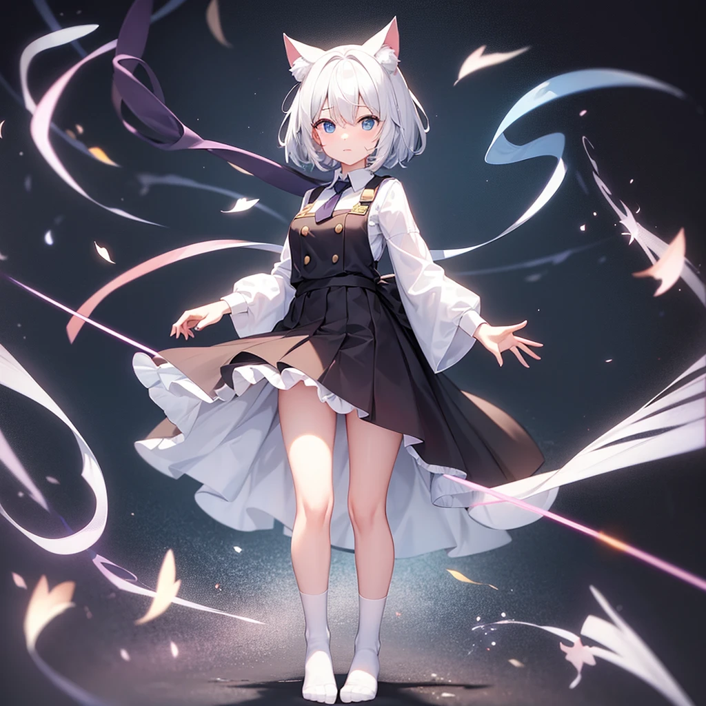 (Masterpiece), (Top Quality Anime Illustration), (Super Definition), One Girl, Solo, Beautiful Girl with Silver Hair, Anime Loli, Cat Ear Loli, Miniskirt Cheongsam, See-through, Sleeveless, Smile, Cleavage Emphasis, Side Breasts with Bare Skin Visible, Open Stance, Thighs, Butt Protruding, Ass Focus