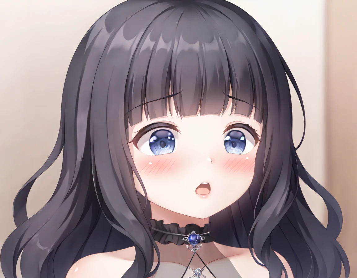 Cute beautiful girl、naked、Shocked, mouth open, blushing、Beautiful Lips、Beautiful Eyes、See-through goth 、Ska、underwear、Wavy Hair、