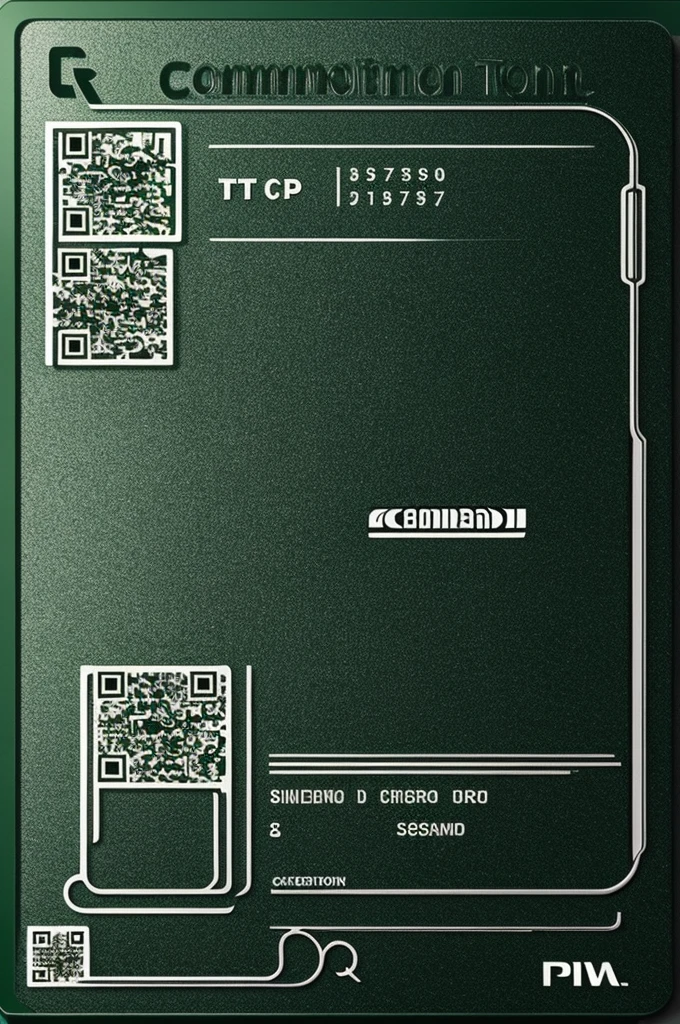 Transparent TDC in green tones, complete information,chip, qr,visa,64k, hyperrealistic 