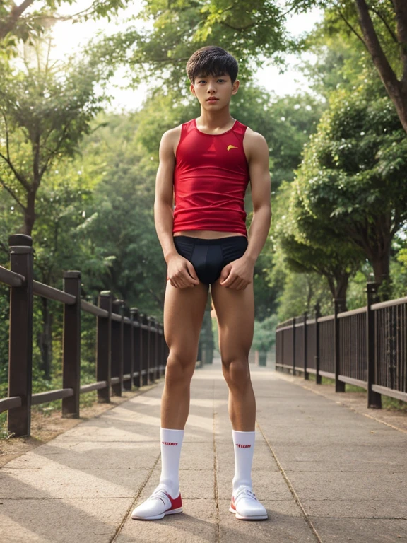 teenagers , very young , light-skin , wearing an dark red sexy underwear, tmasterpiece,k hd,the feet,Transparent sports vest,semi transparent,black long socks,The barefoot , red colour , handsome and cute , extreme cute boy , white skin , dark red underwear boxers shorts , extremely tall and cute boy ,oppa model , handsome model , full body , dark red boxers underwears short shorts , black socks , white light-skin , Chinese model , young boy , white skin , handsome and extremely cute , red boxers underwear shorts , long black socks , handsome model , at the park , jogging , model oppa , long legs , jogging , running , high knee black socks ,black long socks , stand up , extremely tall , extremely high , red underwears , red sports underwear , long black socks , clean and white legs , Chinese model , extremely long legs , looking at the camera , clean and white thigh , heavy bulge , kid face , b , wearing red underwears boxers , light and white skin , Chinese model , strike a pose , sexy pose , flexing pose , show off his handsome pose , size different , height different , tallest boy in the world , height comparison with other boy