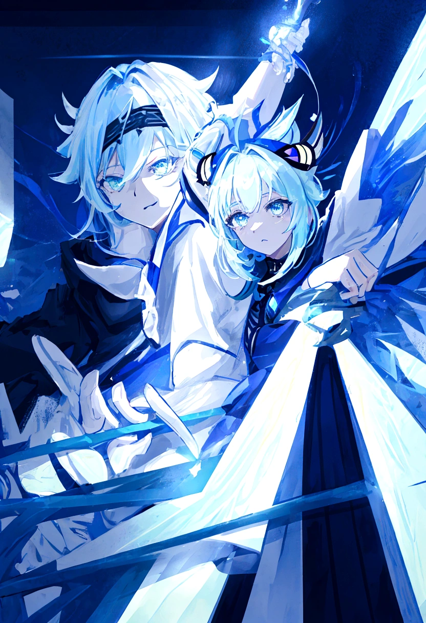 Dark doctors office, (genshin impact) blue ray, white lighting ,