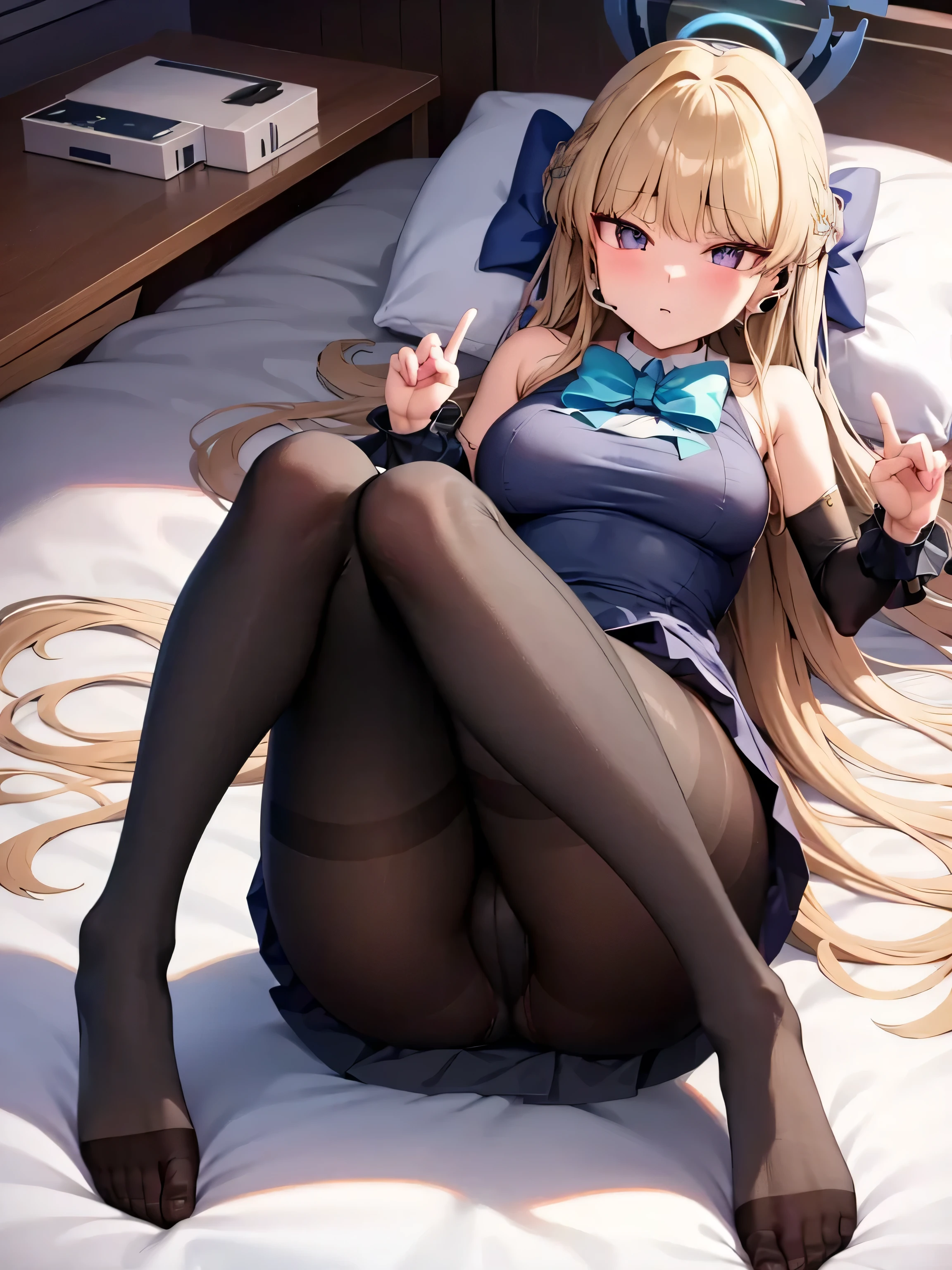 1 Girl, Pantyhose, phi_shoe, foot, White_Pantyhose, Alone of, Blue_Eye, shoe底, lexistg_hair, Pillow, yes, skirt, of_hair, ahog, foot, lie, leg, exist belowwear, Watching_Back, , exist_Stomach, Watching_exist_Viewer, Blue_skirt, White_, from_exist behind, _exist below_Pantyhose, Big Leg, leg strap_Pantyhose, bangs, bow, Ruffles, ribbexist, lexistg_sleeve, 满of_Body, 