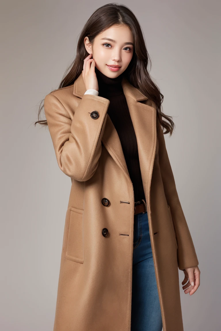 (Highest quality、masterpiece、8K、Best image quality、Hyperrealism、Award-winning works)、1 Girl、(A perfect and elegant brown coat made from heavy Melton fabric.:1.3)、The perfect pink turtleneck knit sweater、(wearing a knitted sweater under one&#39;s coat:1.1)、Soft indirect lighting、Soft and delicate light、Dramatic lighting effects、(Huge breasts:1.2)、Glamorous Body、Accentuate your body lines、Romantic snowy night city、Romantic Christmas illuminations、Beautiful night view of the snowy city、The biggest smile looks at me、Sparkling fine snow、Beautiful snow reflecting light、Diamond dust、(Tyndall effect:1.1)、Beautiful snowy scenery、(that&#39;it&#39;s snowing:1.1)、(Snow in the hair:1.1)、Accurate anatomy、(Face close-up:1.1)、Beautiful glossy lipstick, Natural Color、Natural Makeup、Glossy Lips、Ultra HD glossy skin、ultra high definition radiation, Beautiful Skin、Moist and Beautiful Skin、Beautiful Skin glow、超高精細のGlossy Lips、Ultra-high definition sparkling eyes、(Beautiful perfect teeth in super high resolution:1.1)、Please smile widely and show your beautiful teeth.、(perfect beautiful teeth:1.1)