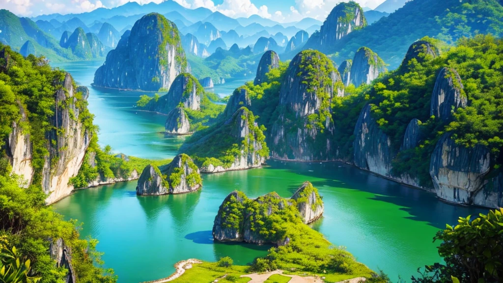 Beautiful scenery of Vietnam's countryside seen from above, Photorealistic photos, High definition