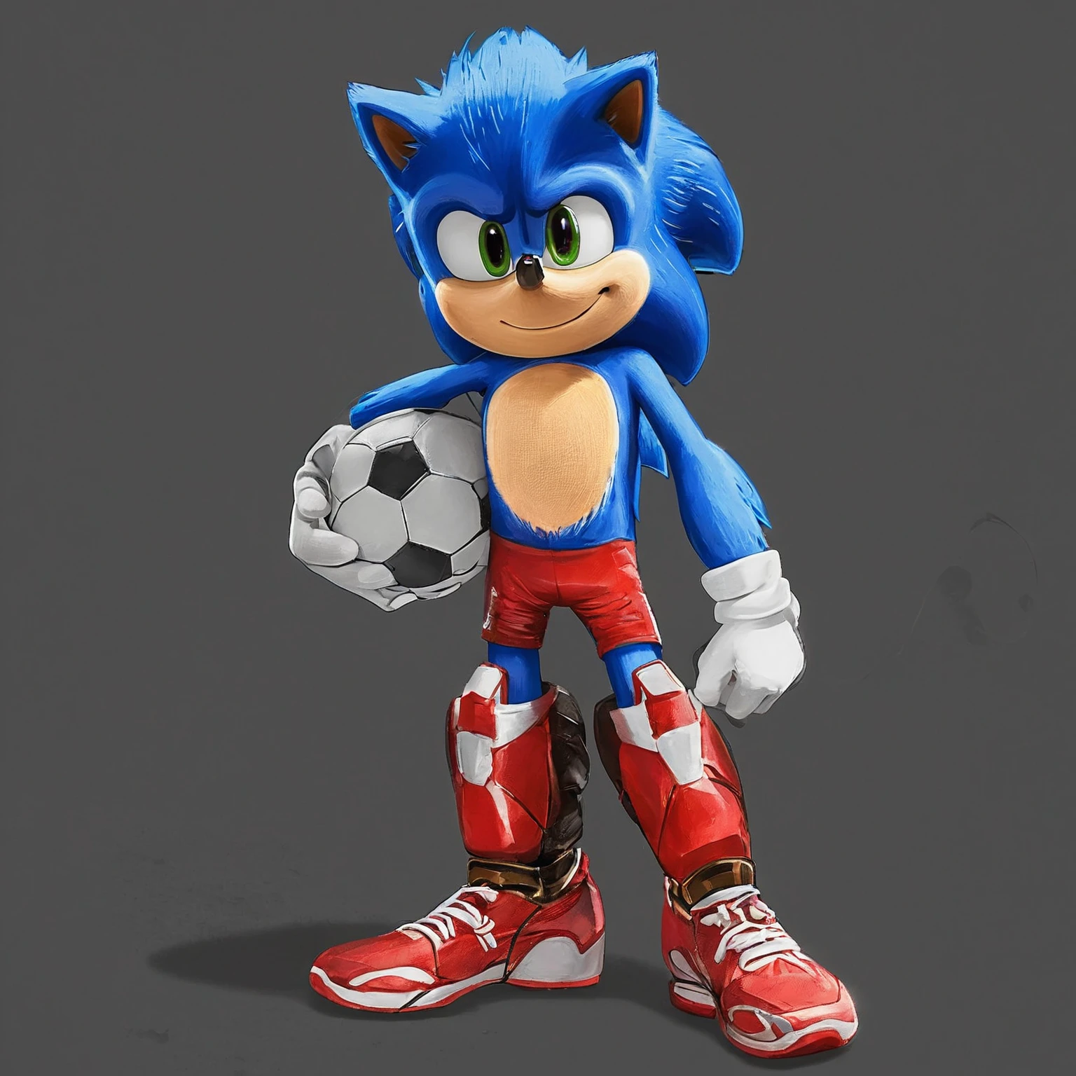 sonic the hedger is holding a soccer ball and wearing red shoes, from sonic, in the new action-movie sonic, sonic hedgehog, movie sonic, sonic oc, sonic the hedgehog, portrait of sonic the hedgehog, sonic the hedgehog illustration, an anthropomorphic blue hedgehog, sonic, sonic the hedgehog in a surreal, high detail iconic character, sonic game