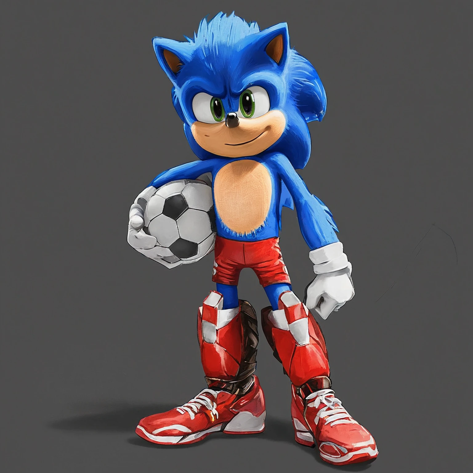 sonic the hedger is holding a soccer ball and wearing red shoes, from sonic, in the new action-movie sonic, sonic hedgehog, movie sonic, sonic oc, sonic the hedgehog, portrait of sonic the hedgehog, sonic the hedgehog illustration, an anthropomorphic blue hedgehog, sonic, sonic the hedgehog in a surreal, high detail iconic character, sonic game
