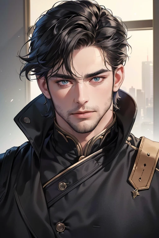 (best quality,4k,8k,highres,masterpiece:1.2),ultra-detailed,(realistic,photorealistic,photo-realistic:1.37),30 year old man,3 day beard,handsome anime,portraits,strong,masculine,dark hair,sharp jawline,mesmerizing eyes,perfectly styled hair,cool anime outfit,confident expression,vibrant colors,dynamic lighting