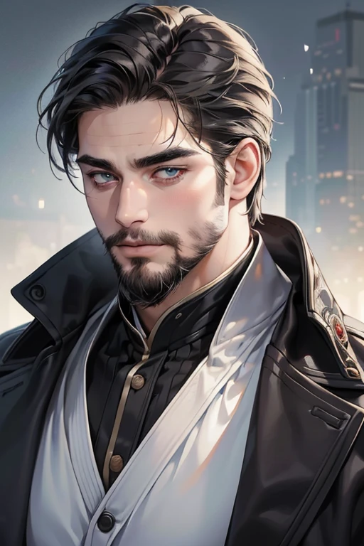 (best quality,4k,8k,highres,masterpiece:1.2),ultra-detailed,(realistic,photorealistic,photo-realistic:1.37),30 year old man,3 day beard,handsome anime,portraits,strong,masculine,dark hair,sharp jawline,mesmerizing eyes,perfectly styled hair,cool anime outfit,confident expression,vibrant colors,dynamic lighting